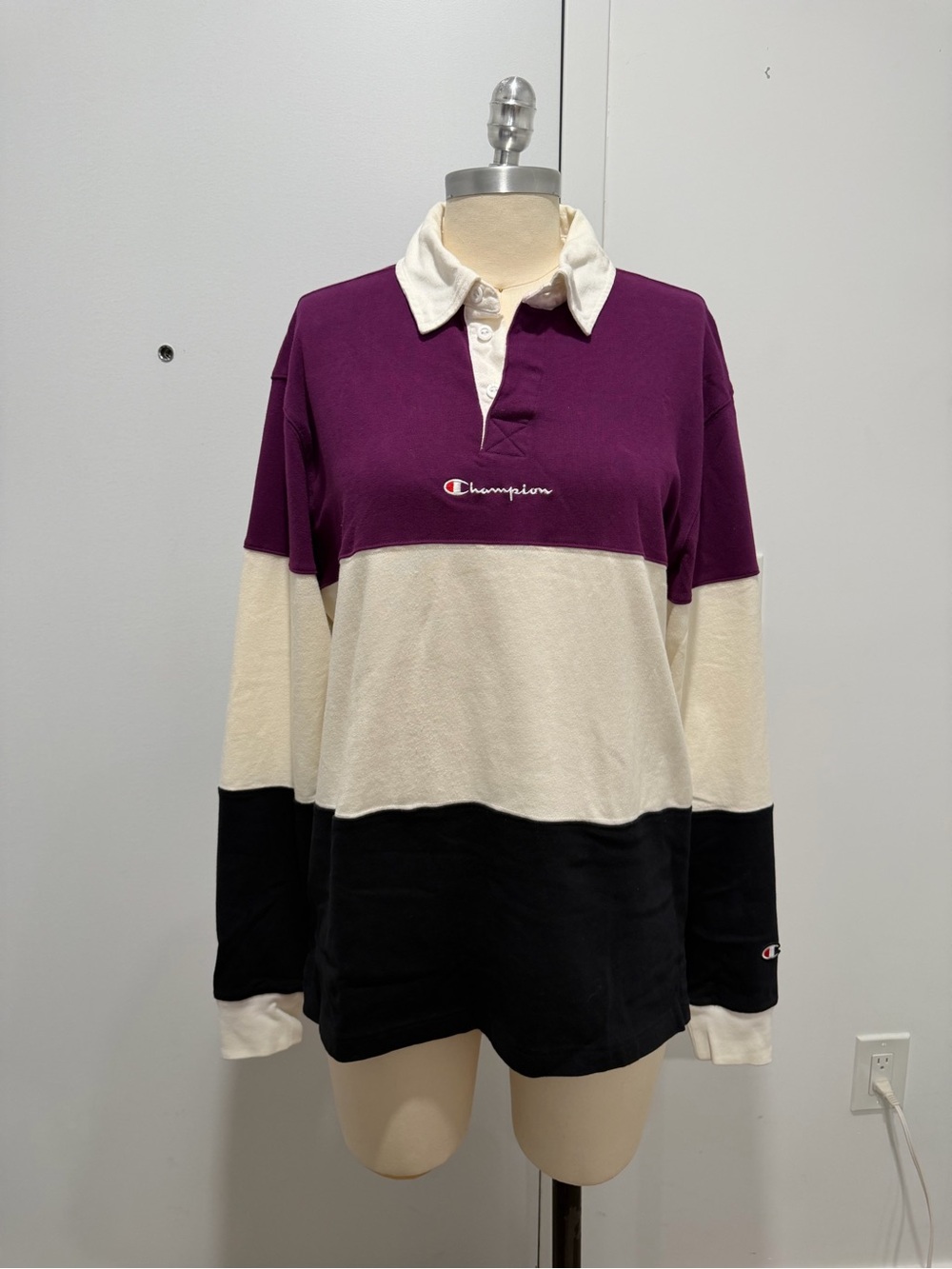 Champion Colorblock Rugby Pullover - Purple, Cream, Black